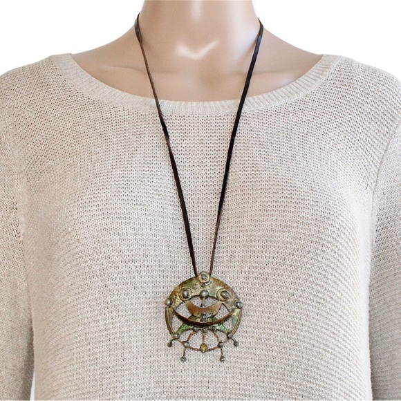 Vintage Brutalist Pendant Necklace Patinated Copper Large Abstract Molten Spore - Picture 2 of 8